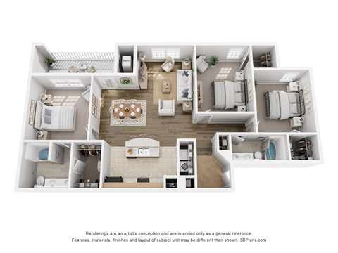 Floor plan for 3 beds, 2 baths, 1389 sqft